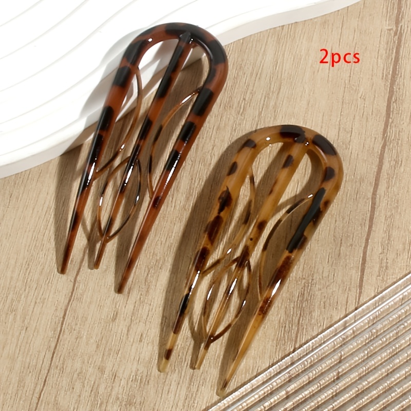E-shop 2 Stücke Elegante Minimalistische Leopardenmuster U-förmige Haarklammer Ponykamm Haarstyling Kamm Haarklammer Ponykamm Kopfschmuck Haarstyling
