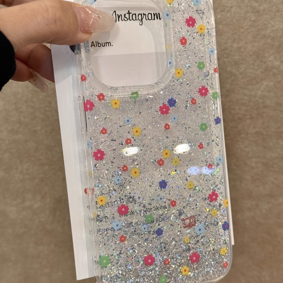 TEMU Phone Case: Full-screen Colorful Floral Glitter Imd Anti-drop Transparent Phone Case, Compatible With Iphone 16 Pro Max/15/14 Plus/13/12/11,