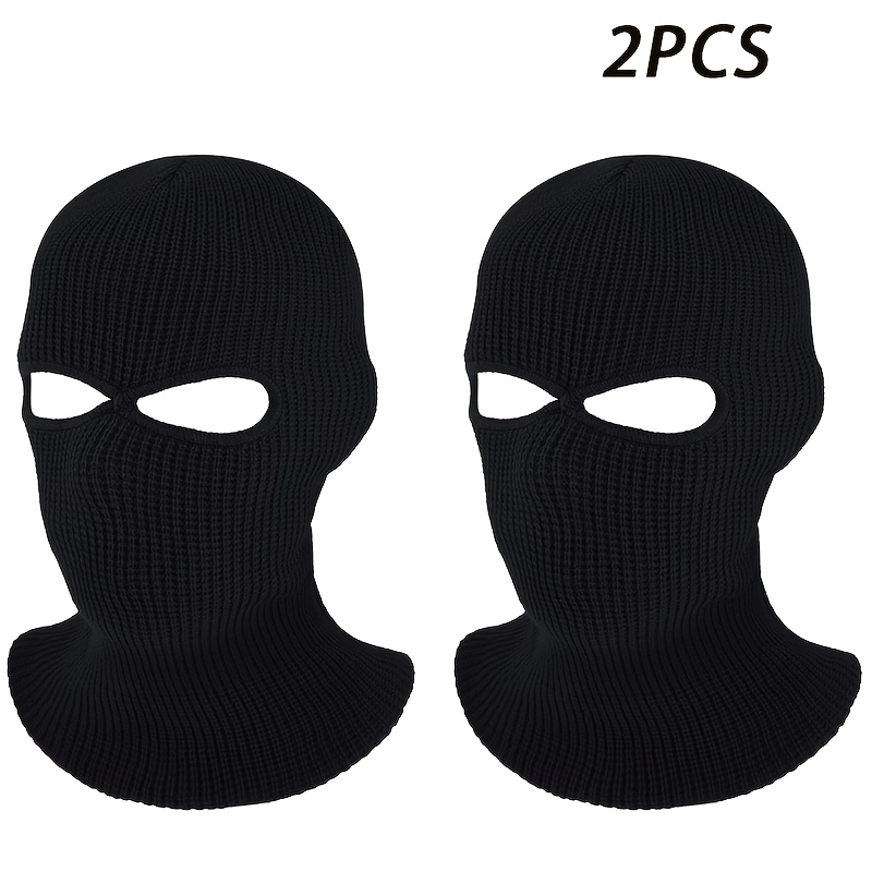 TEMU 2pcs Winter Knitted Balaclava Full Face Mask 2-hole Ski Mask Windproof Warm Balaclava Motorcycle Hiking Snoods Motorcycle Hats White Black