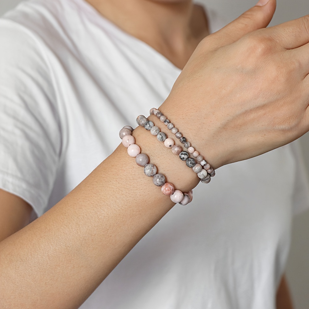 Stone Bead Bracelet Set, 4mm 6mm 8mm, Couple Hand Chain