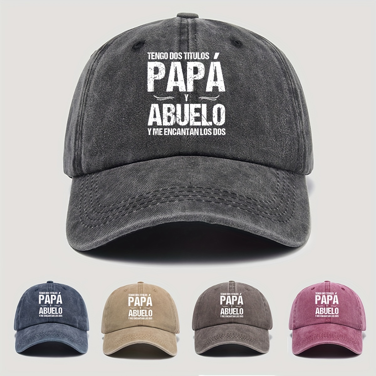 

Unisex Washed Baseball Cap, Anti-sunburn Outdoor Casual Hat, Versatile Style, "papá Abuelo" Print Design, Adjustable Fit Peaked Hat