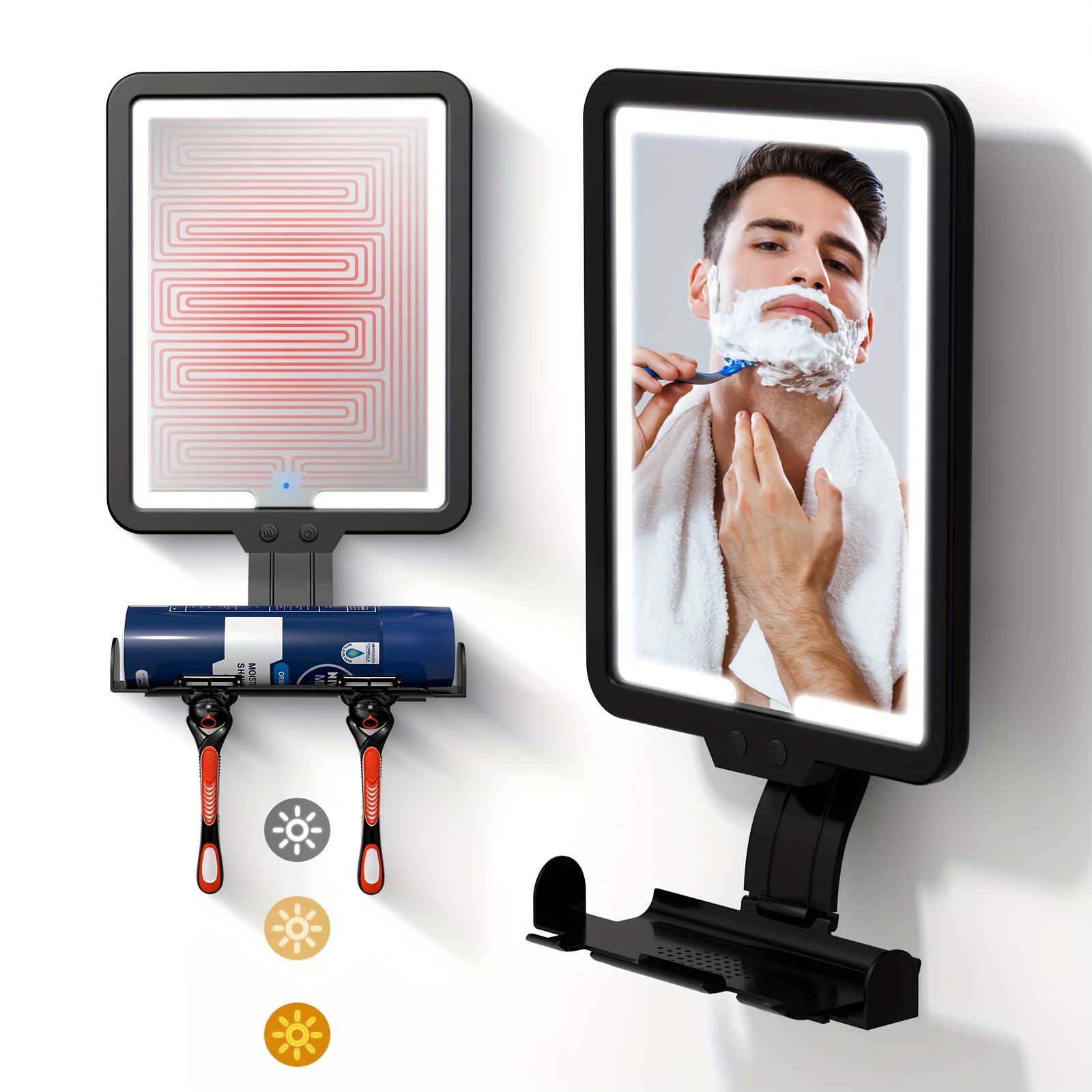 

Shower Mirror, Waterproof Shower Mirror ;-color Led Light Mirror; Detachable Easy-to-install Shower Mirror With 1 Shaving Foam Base And 2 Holders;adjustable