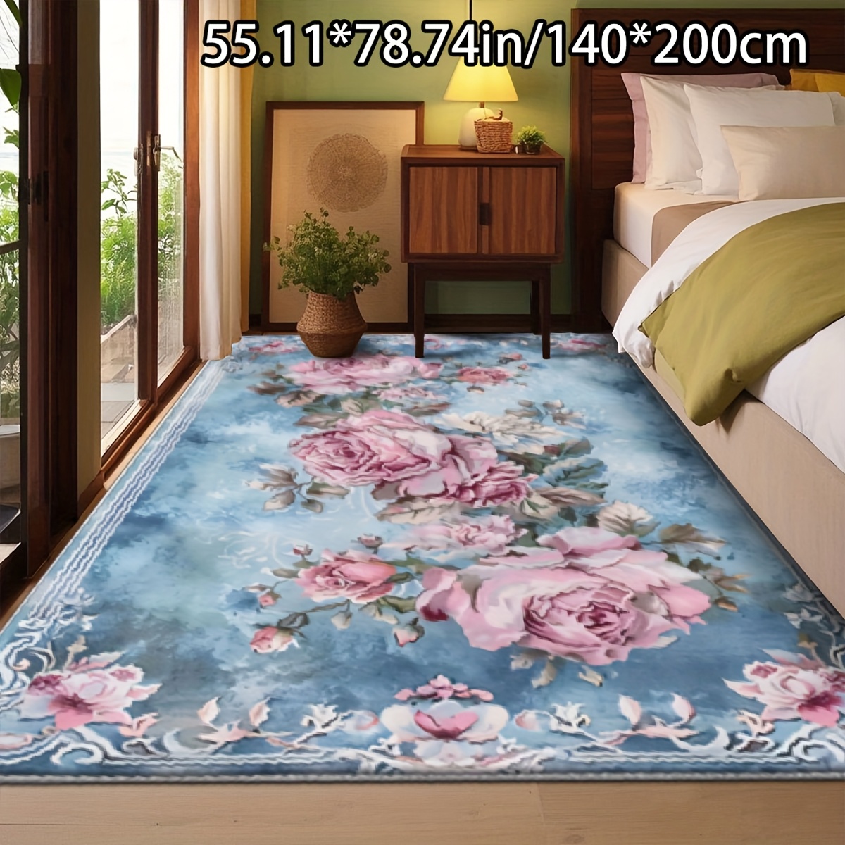 TEMU Adsuvan Soft Faux Area Rug, 1pc, Rectangular, Light Floral Pattern, , Machine Washable, Polyester Bonded Pile, Comfortable And Versatile For