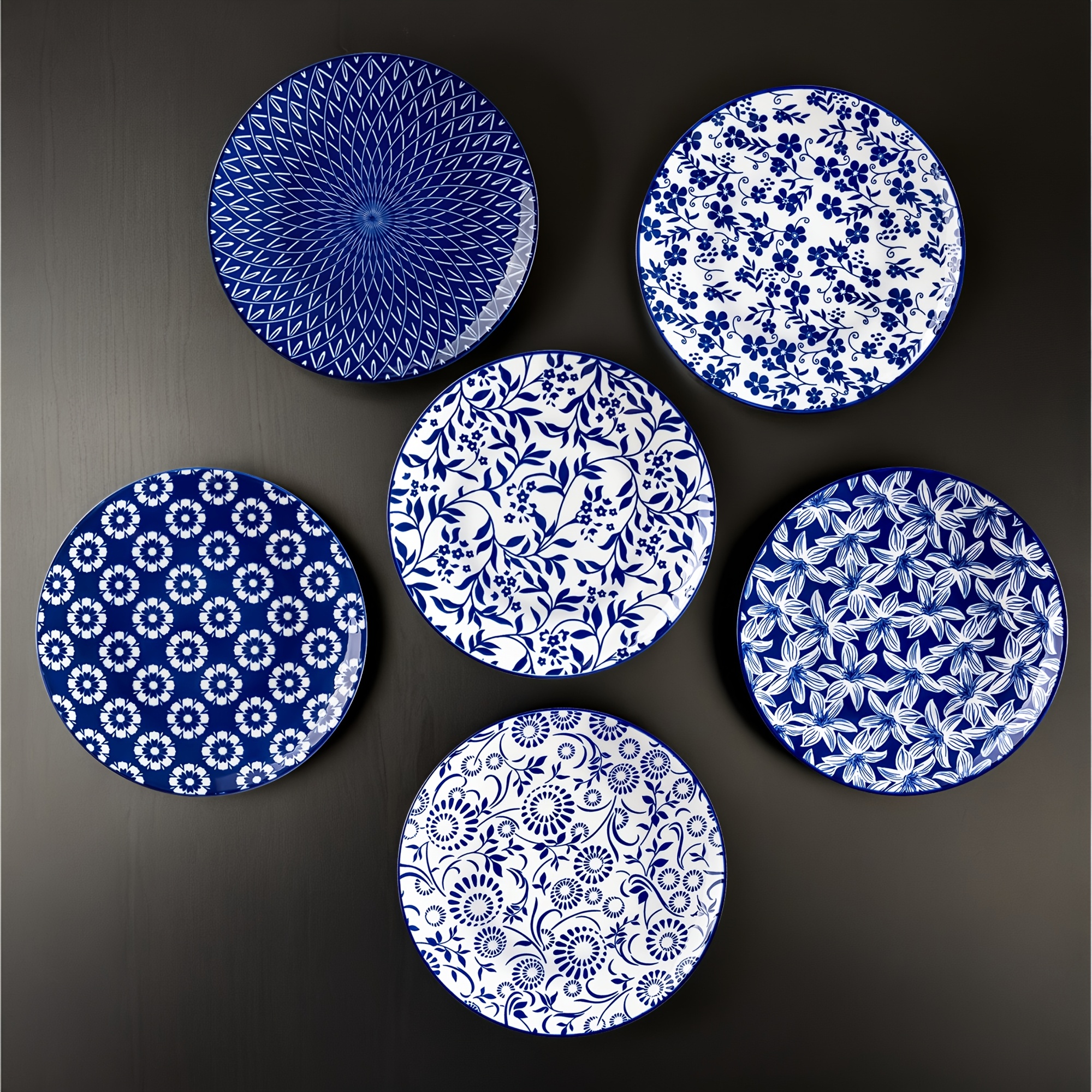 8.25-inch Vintage Blue Dinner Plates, Set Of 6