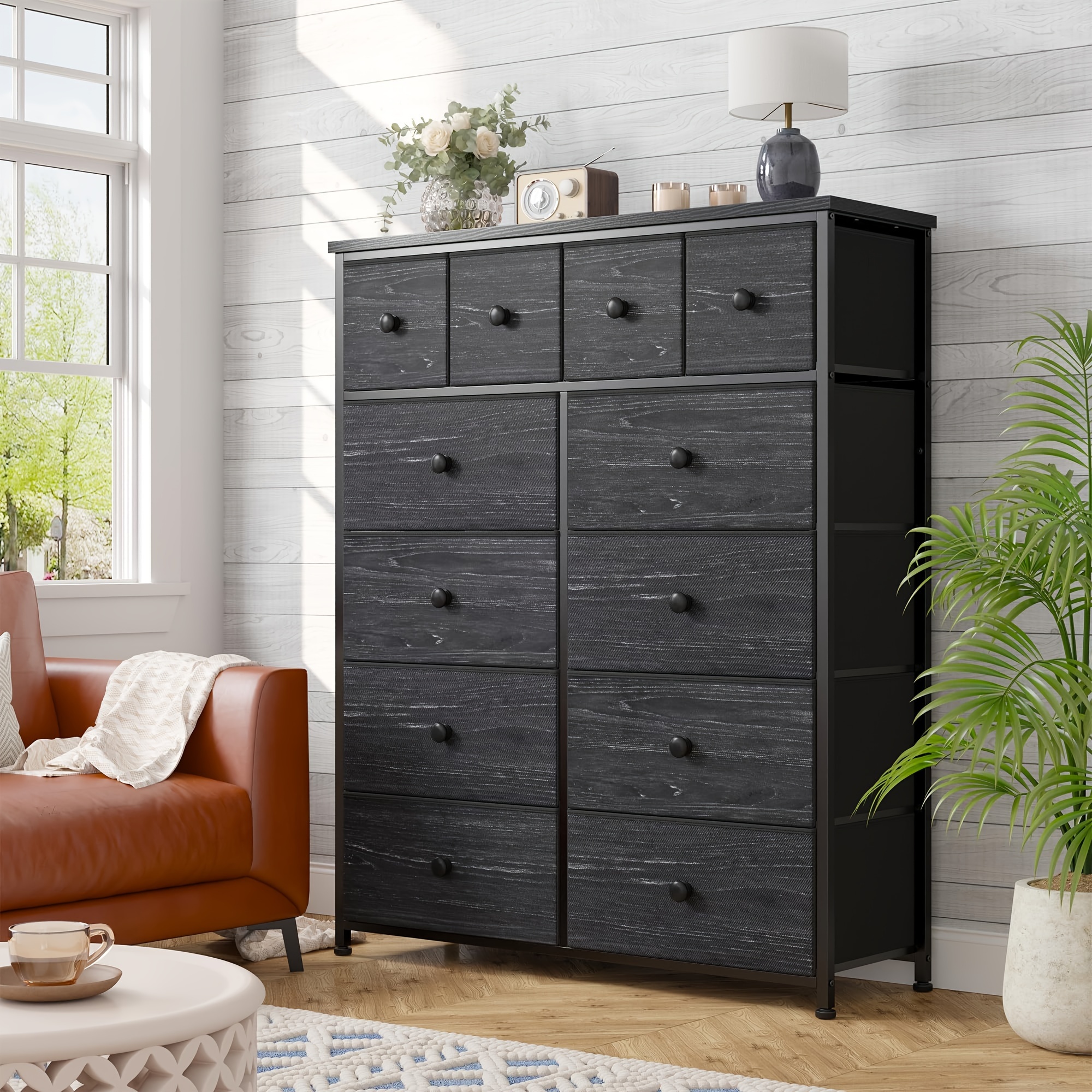 TEMU Dresser For Bedroom With 12 Drawers Dressers & Chests Of Drawers Black Dresser For Bedroom, Fabric Dresser, Black, 12" D X 41" W X 44" H