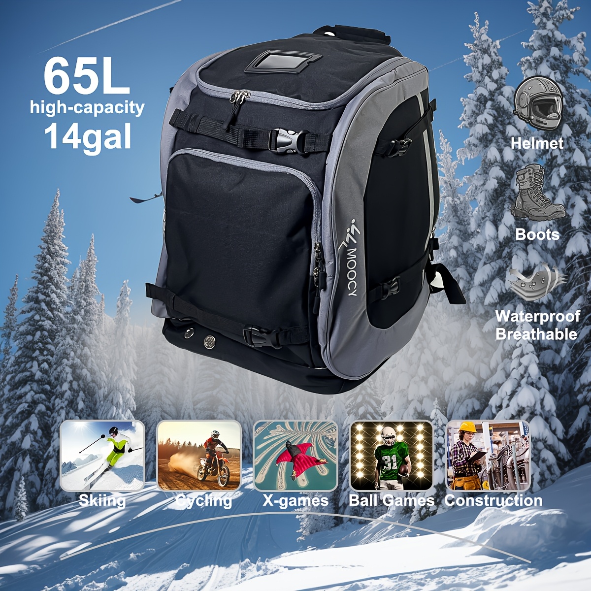 

Ultra- Waterproof Backpack - Large Capacity, Breathable For Boots, Gloves, & Snowboards - Ideal For , Skateboarding & Motorcycle Riding - Perfect Christmas Gift, Black, Cushion Storage Bags