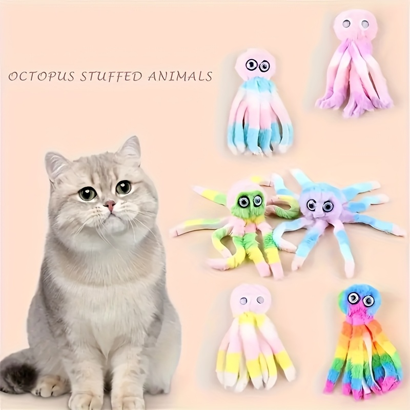 1pc/3pcs Random Color Multi-Colored Octopus Stuffed Cat Toy: Fun Interactive Game, Firm Tooth Replacement Head, Bright Colors, Perfect for Indoor Cats, Pet Additions, Without Battery
