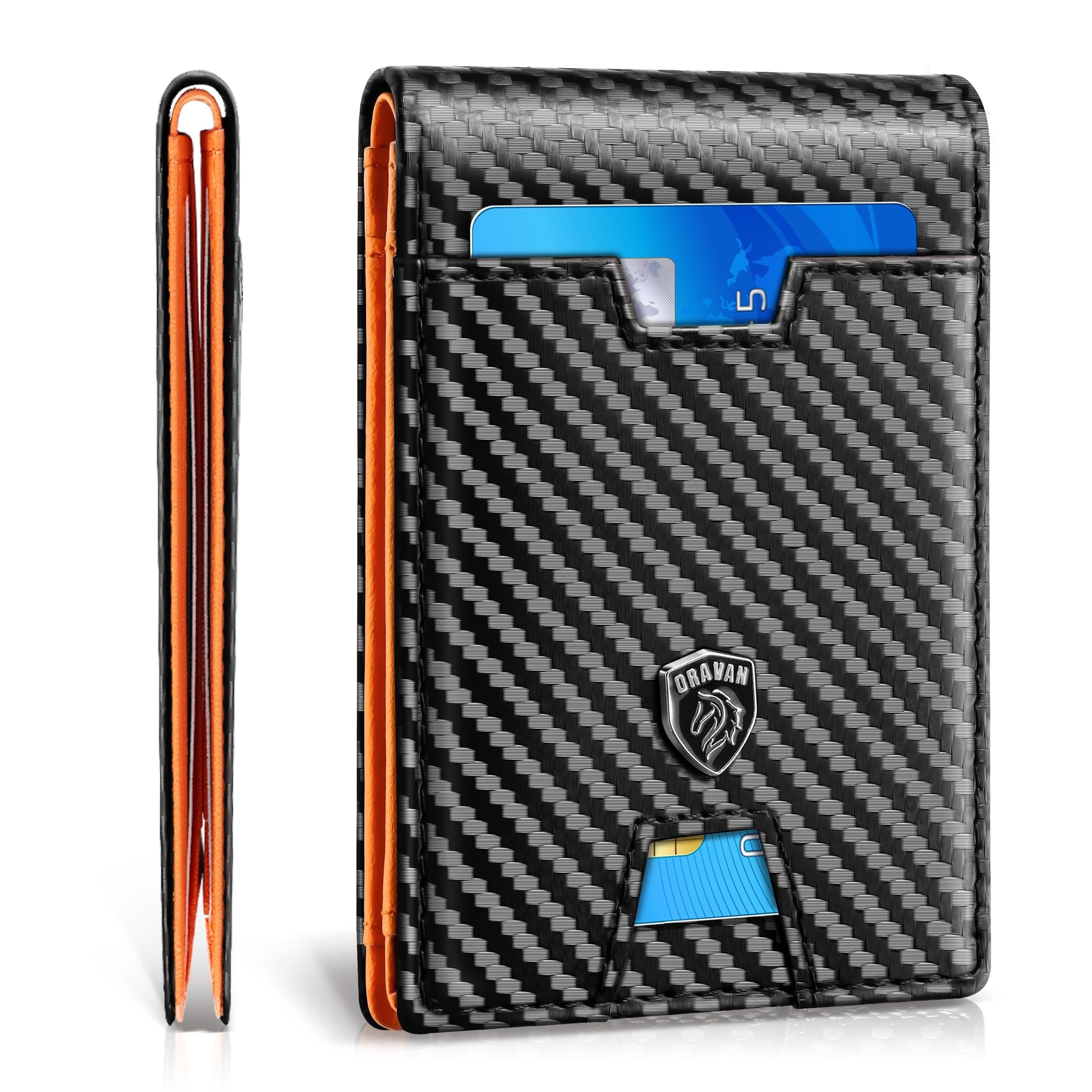 

Men's Ultra-thin Bi-fold, Carbon Fiber Rfid-shielded Wallet, Simple Front Pocket With Id Window, 12 Credit Card Slots With Gift Boxes