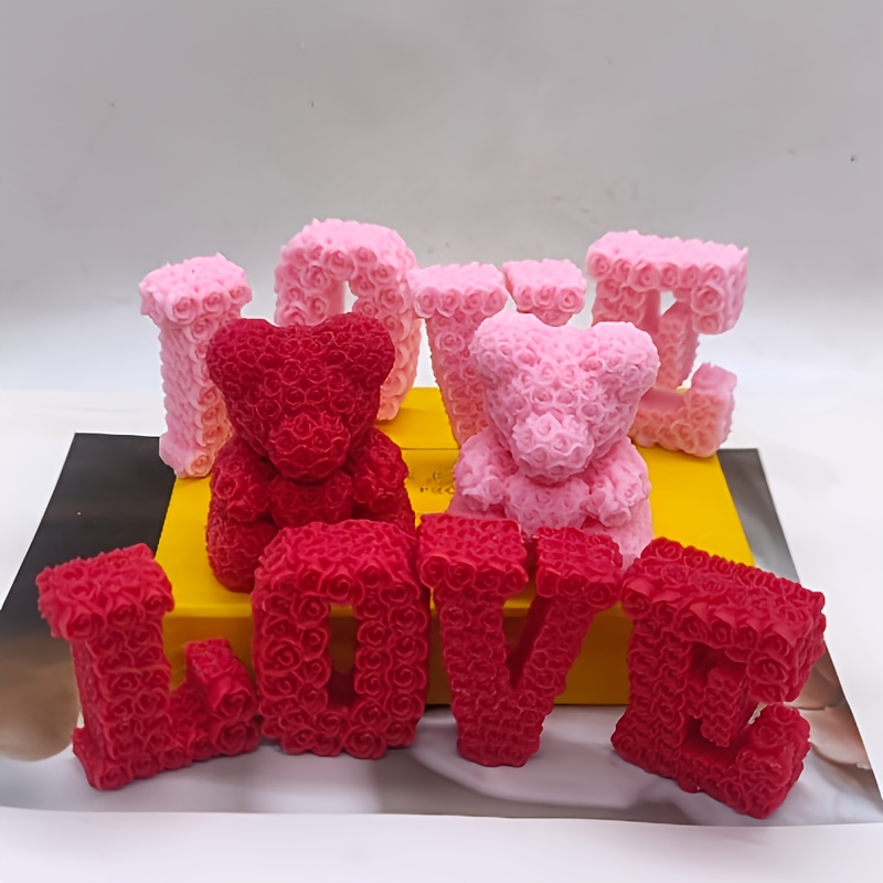 

Valentine's Day Love Rose Bear Silicone Mold For Incense Candles And Ornaments,