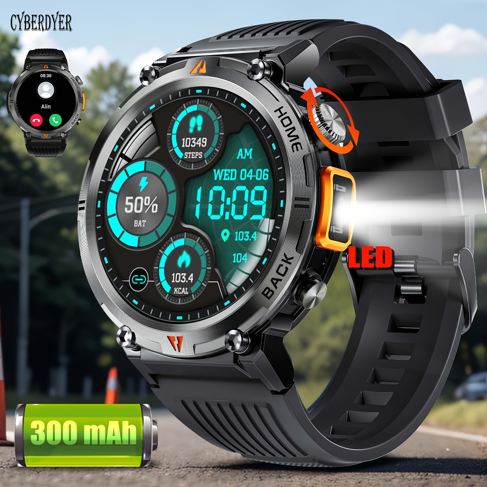 ke3 sport smart watch for men answer make calls with led flashlight waterproof 1 45 hd screen sports extra long smartwatch for iphone and android with pedometer alarm camera functions jewelry