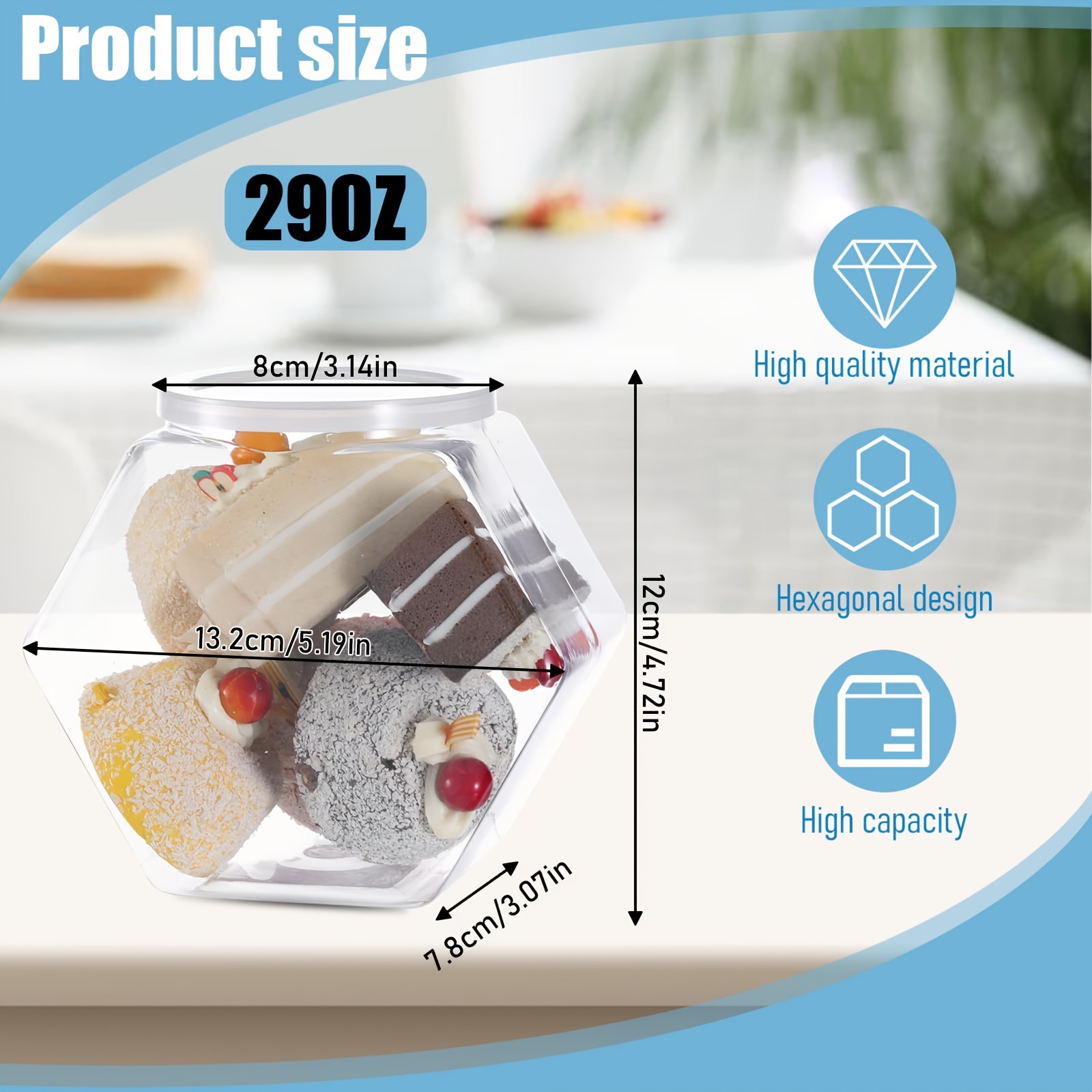 1pc Hexagon Plastic Jars 29/50 Oz Candy Jars With Lids Candy Jar Cookie Jar For Hexagonal Candies Containers For Snacks Candies Treats Coffee Craft Sewing Supplies Laundry