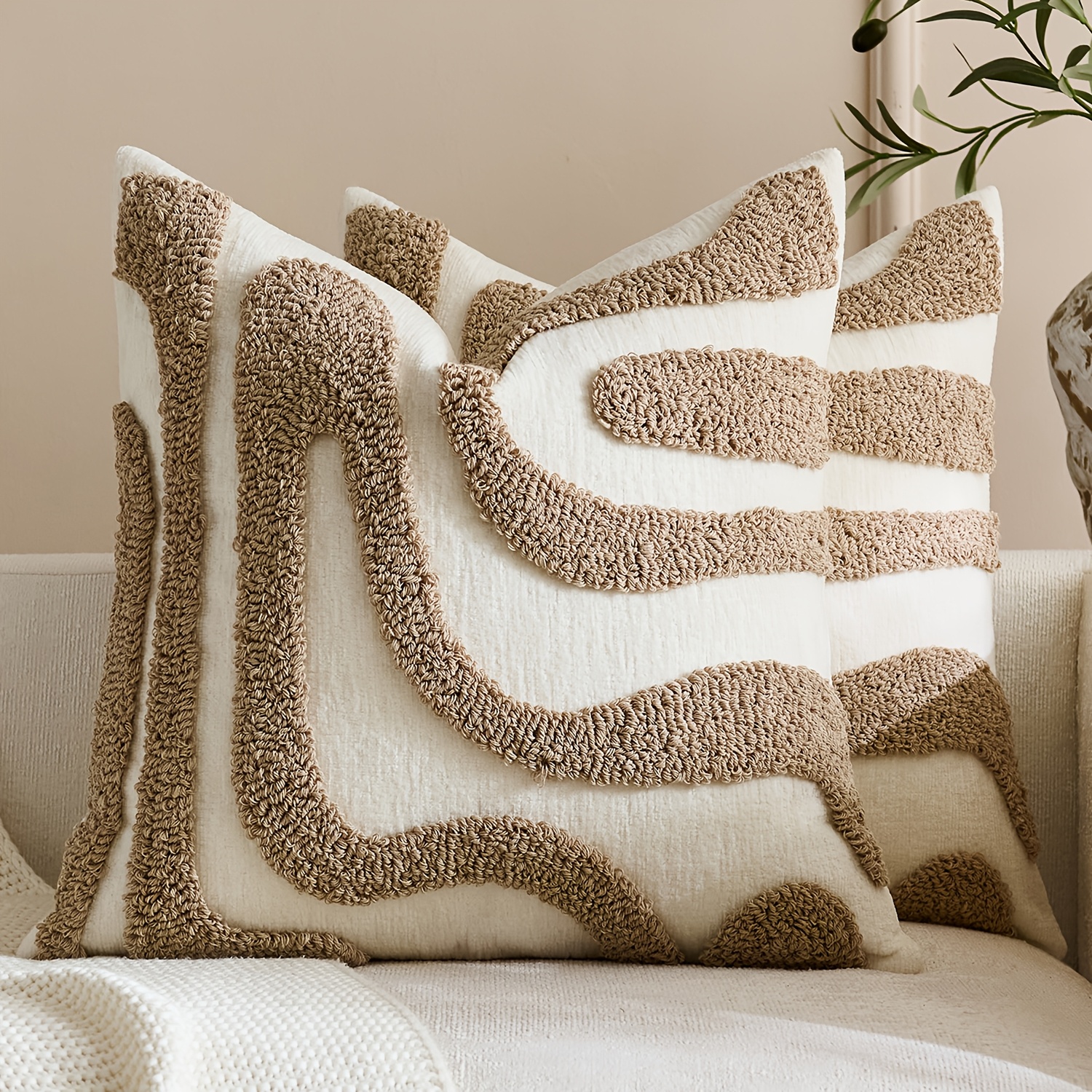 Image of Set Of 2 Tufted Ripple Pillowcases, Home Decor Cushion Covers, Stylish And Minimalist, For Living Room, Bedroom, Sofa Decoration, Pillow Inserts Not Included