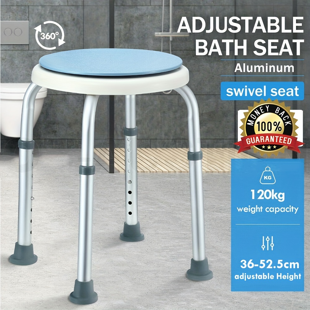 Adjustable Round Bath Shower Stool Aluminum Alloy Swivelling Seat 360°Rotating Safety Seat 35-50cm/ 13.8 - 19.7inch Heigh