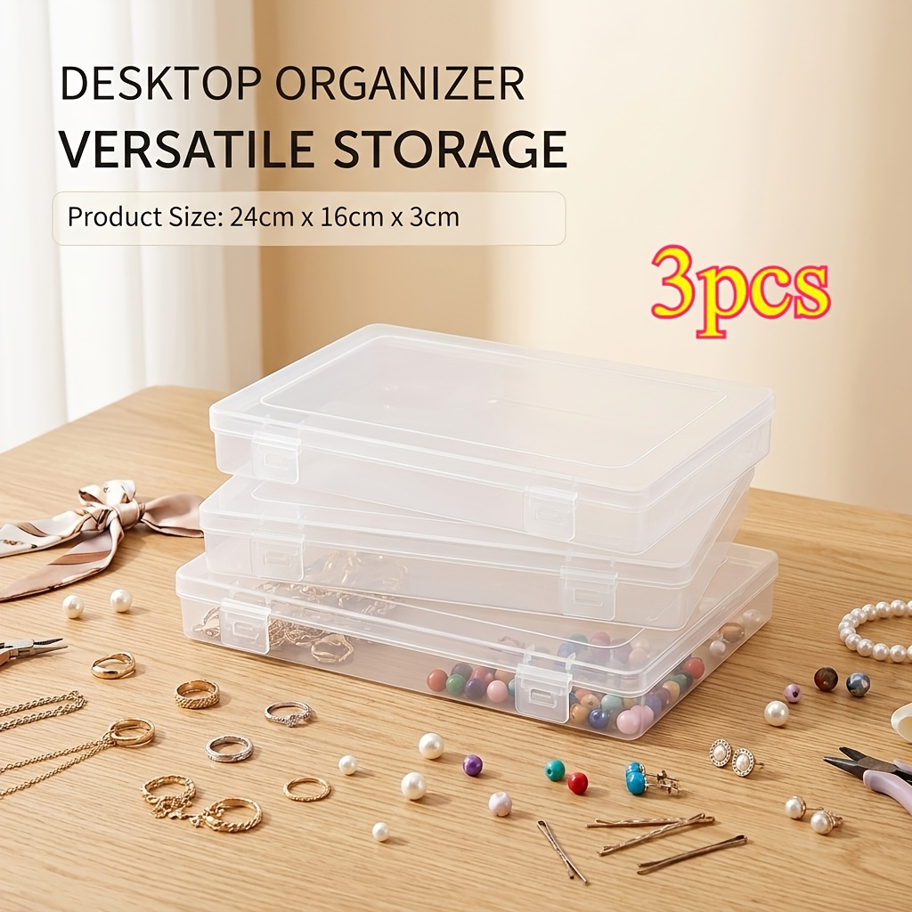 3 Pack Sivlana A5 Clear Plastic Storage Box With Lid | Durable Rectangular Organizer For Office Supplies, Art Supplies, Desktop Accessories | Design, Handle, Non-waterproof