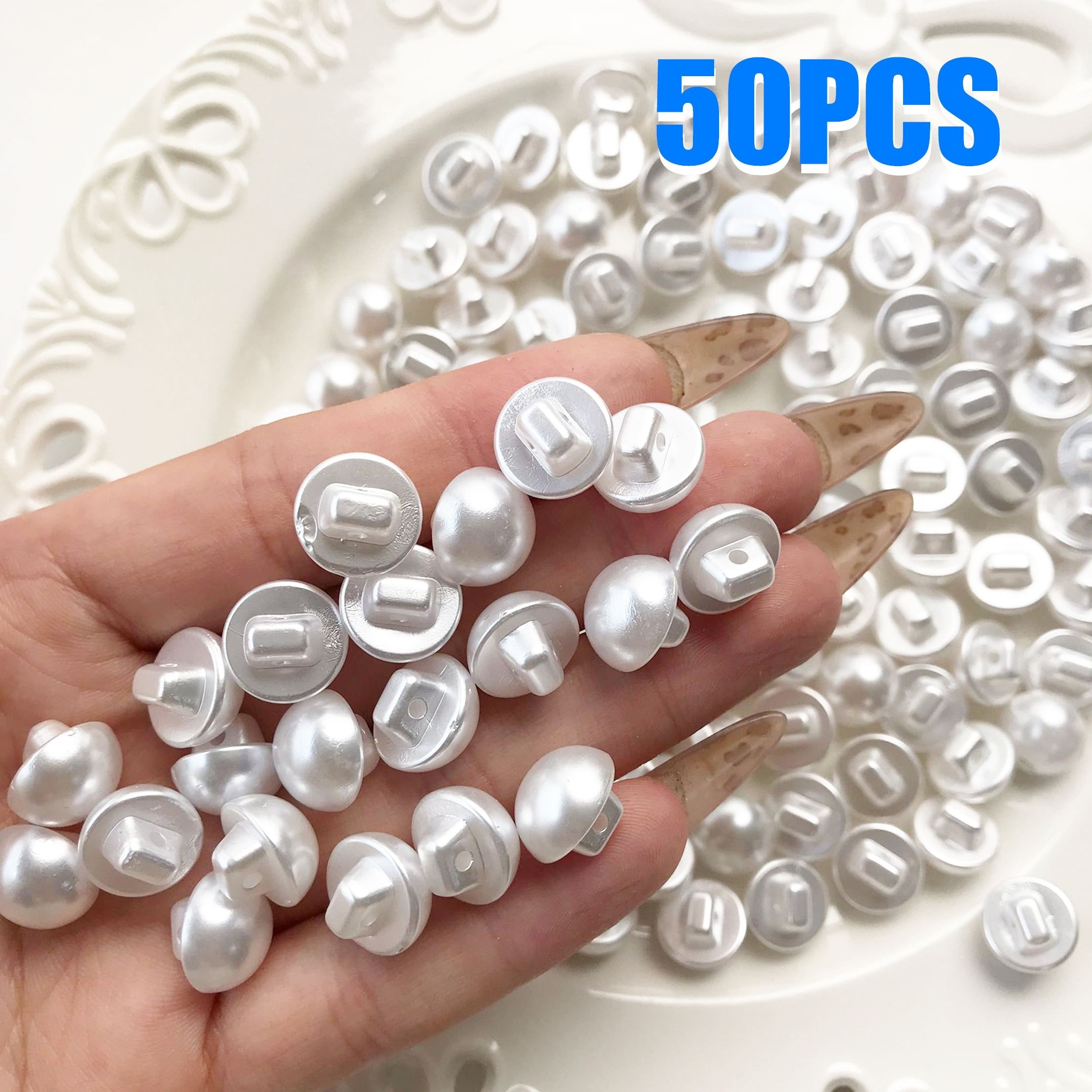 TEMU 50pcs Of 12mm*10mm Pearl-colored Round Buttons For Women's Shirts, Sweaters, Chiffon Dresses, And Collars