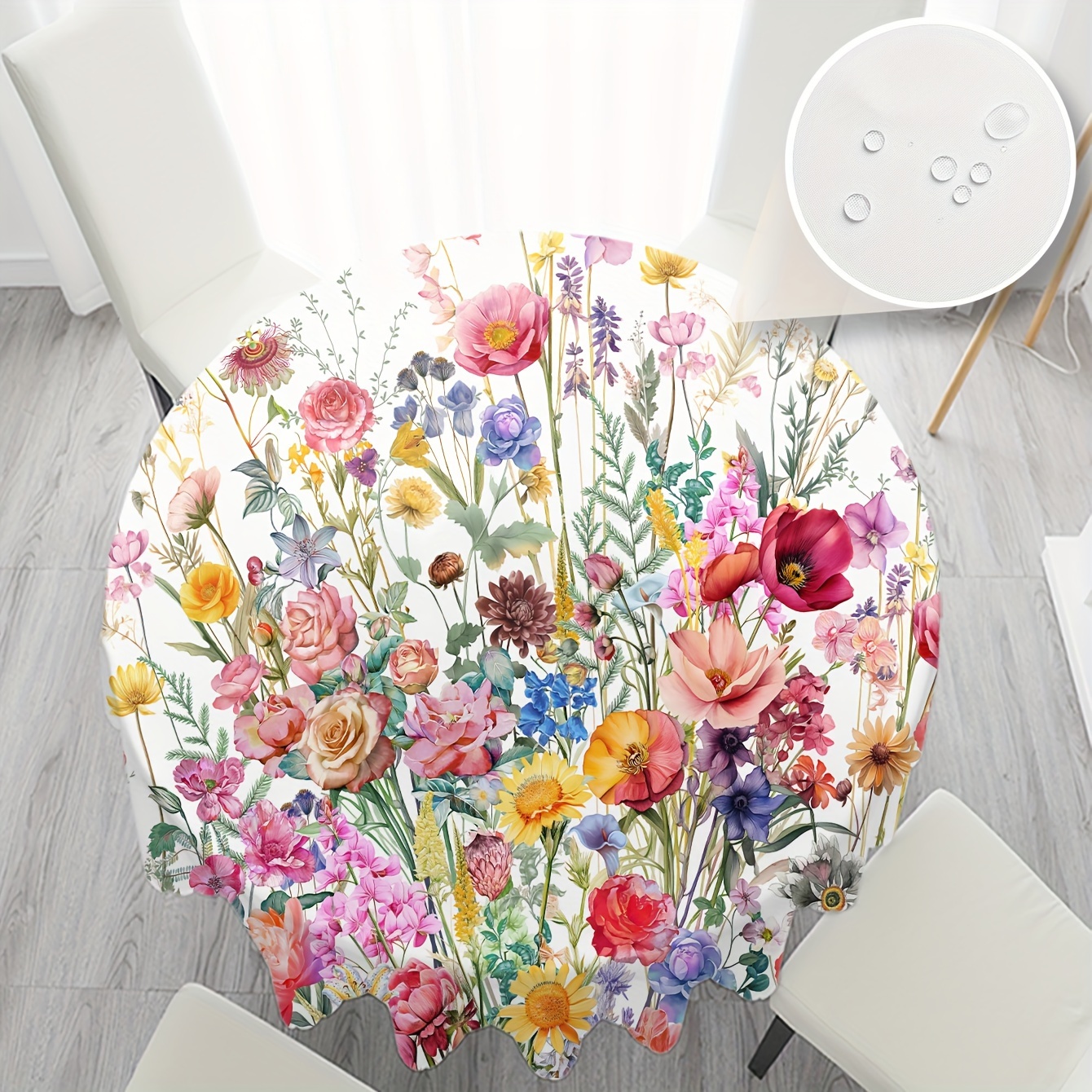 

Versatile Floral & Leaf Print Round Tablecloth - Stain & Waterproof, Perfect For Parties, Home Kitchens, And Outdoor Events Table Cloths For Round Tables Tablecloths