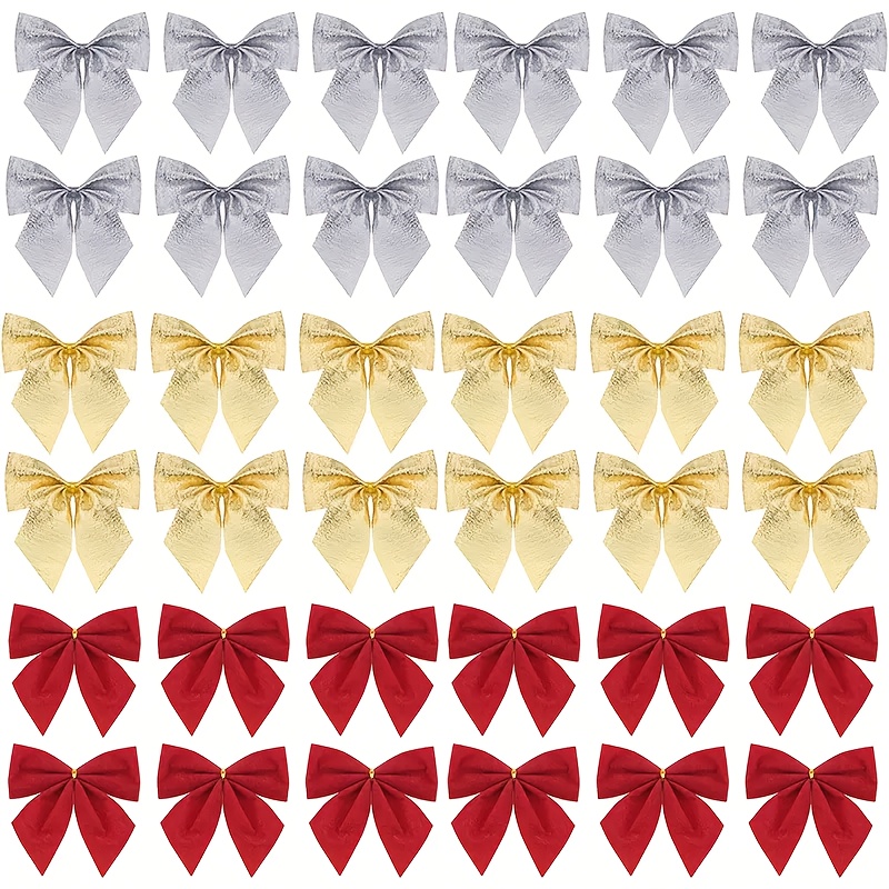 TEMU 36pcs Christmas Tree Bow 3 Color Ribbon Bow Christmas Tree Bow With Golden Twist Knot Mini Ribbon Indoor Outdoor Decoration, Decorative Hanging