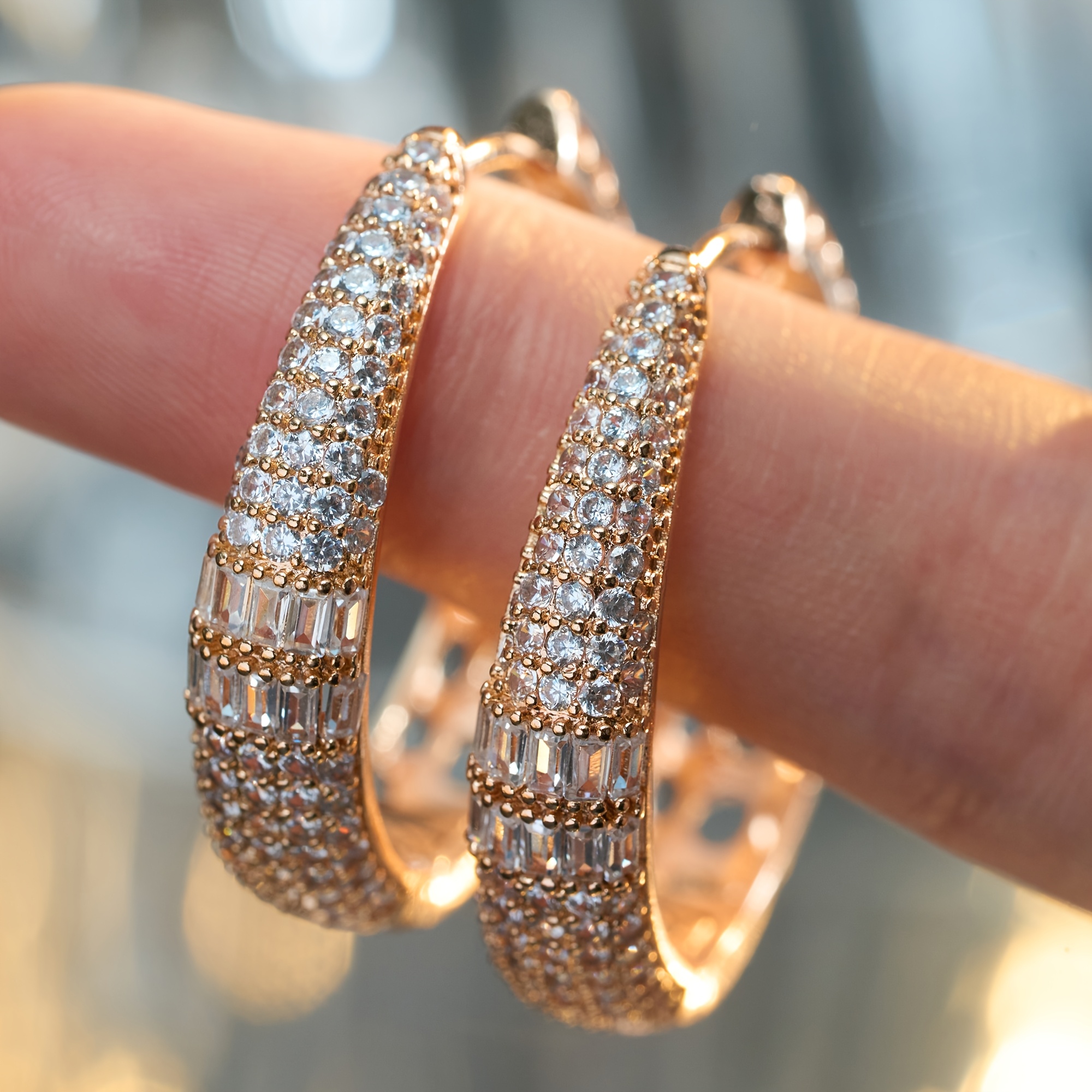 Fashion Micro-Pave Cubic Zirconia Hoop Earrings