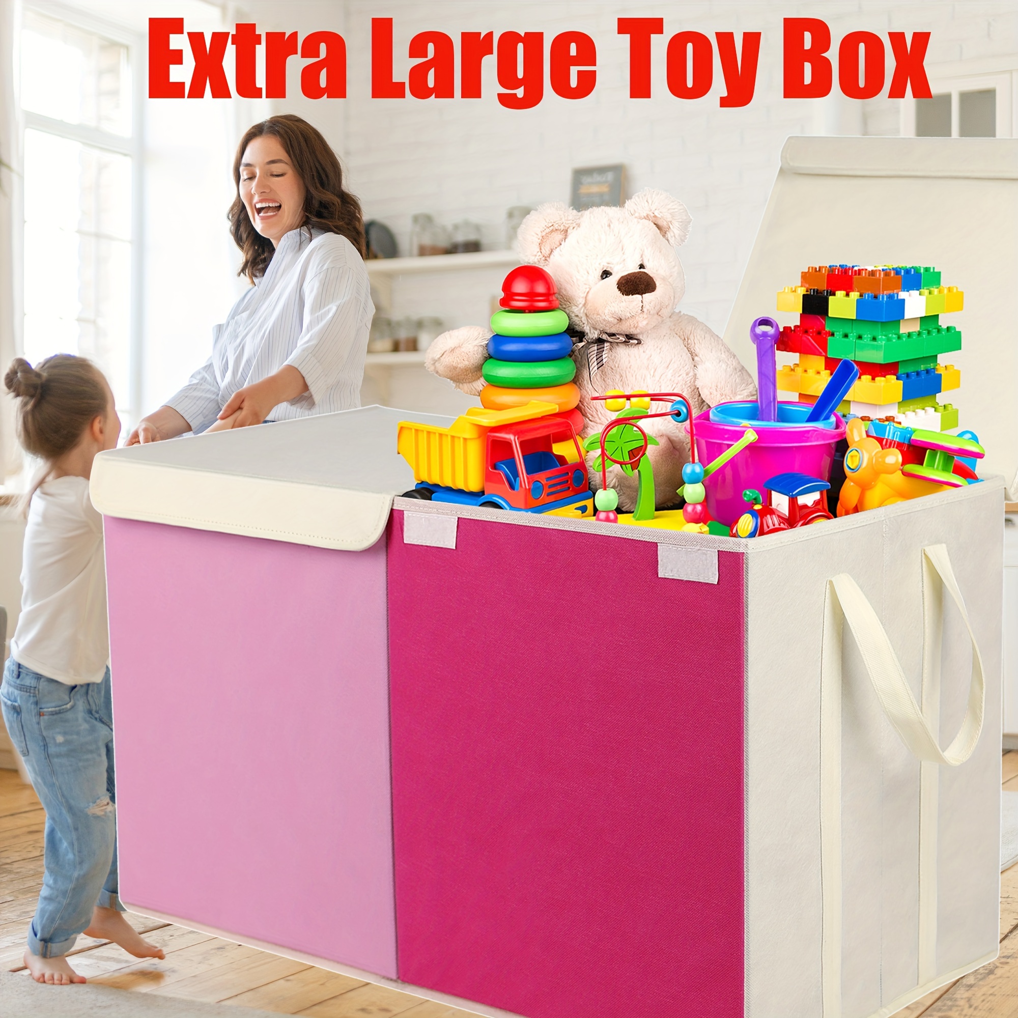 

120l Extra Large Toy Box, Collapsible Sturdy Kids For Boys, Girls, Kids, Toy Storage Organizer Toddler Storage Bins With Lids, Toy Box Basket For Living Room, Bedroom, Nursery