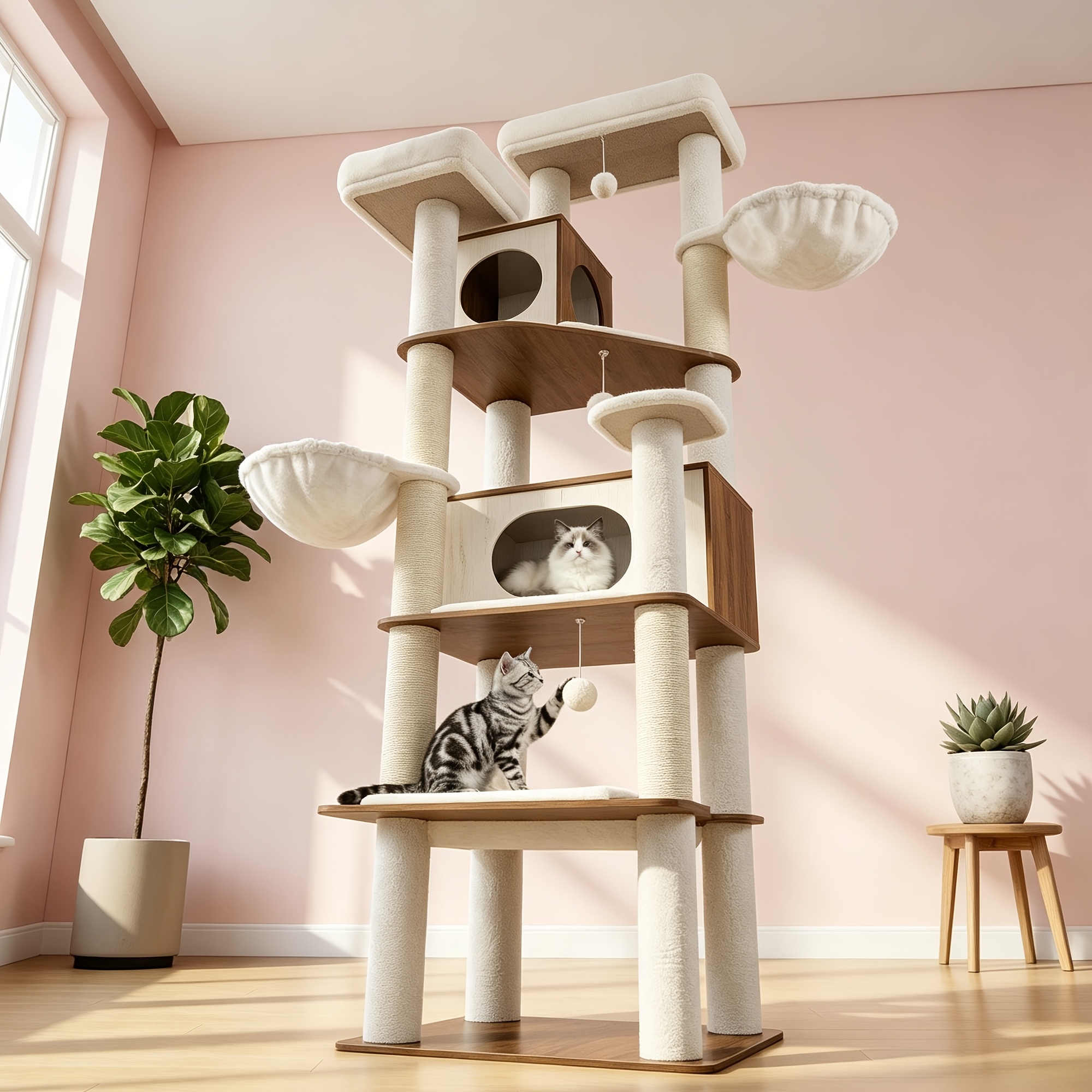 Large Multi-cat Tree For Home Use, Heightened And Three-dimensional Cat Tree Combining Play And Rest