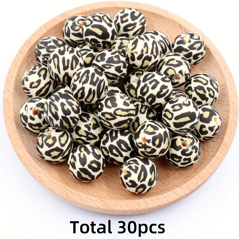 30 Leopard Print Silicone Beads In Sizes 12mm, 15mm, And 19mm, Perfect For Keychain And Bracelet Making