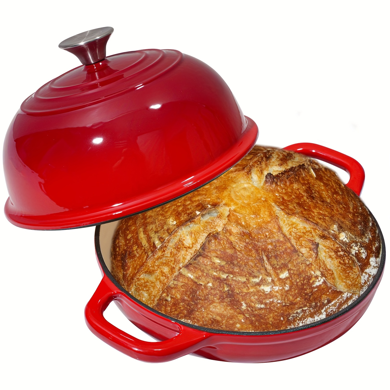 TEMU Enamelled Cast Iron Dutch Oven Pot, Dutch Oven For Sourdough Bread Baking, Cast Iron Bread Pot, Oven To 500&deg;f, Suitable For All Stovetops, Must-have For Family Dinner