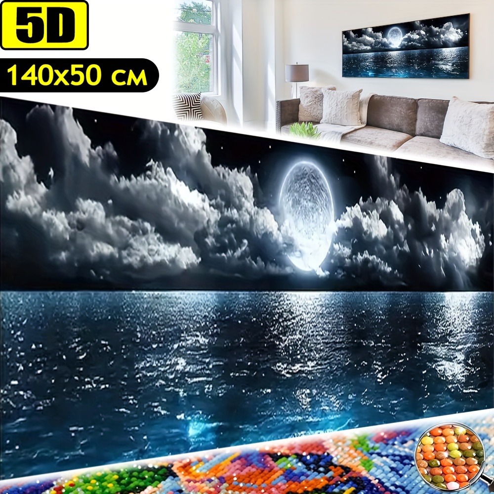 

Xwjj Diamond Art Painting Kits For Adults Moon Embroidery Full Round Diamond Large Size Diamond Arts Crystal Gem Painting Craft For Home Wall Decor 55.1x19.7in/140x50cm