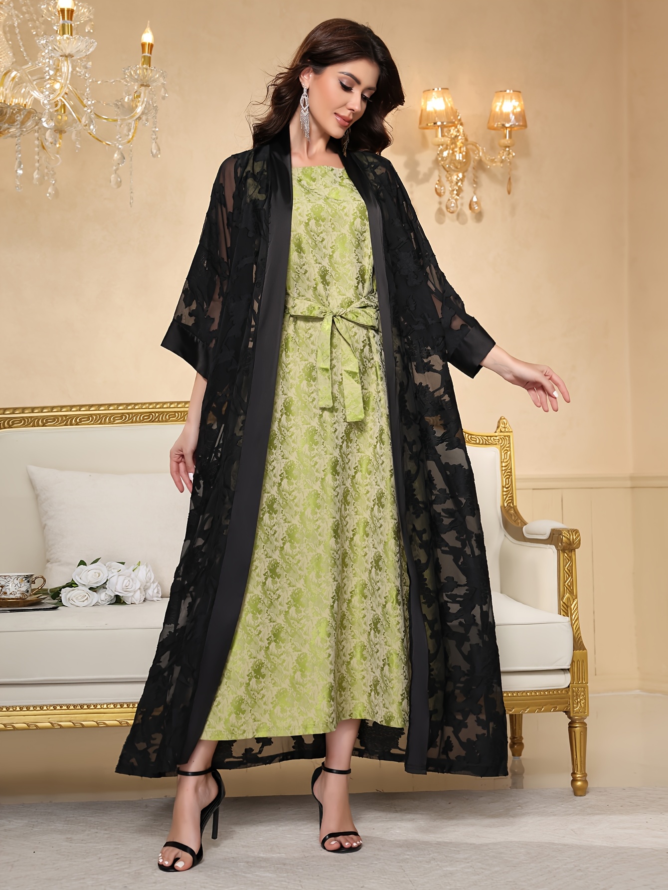 elegant arabic womens dress in full jacquard fabric 2026