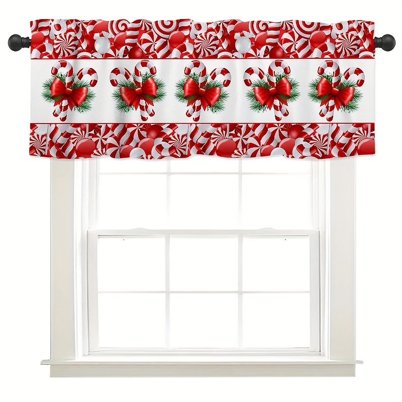 

Christmas Candy Cane And Peppermint Pattern Valance Curtain For Living Room Or Bedroom - 54"x17.7" Polyester Holiday Window Treatment