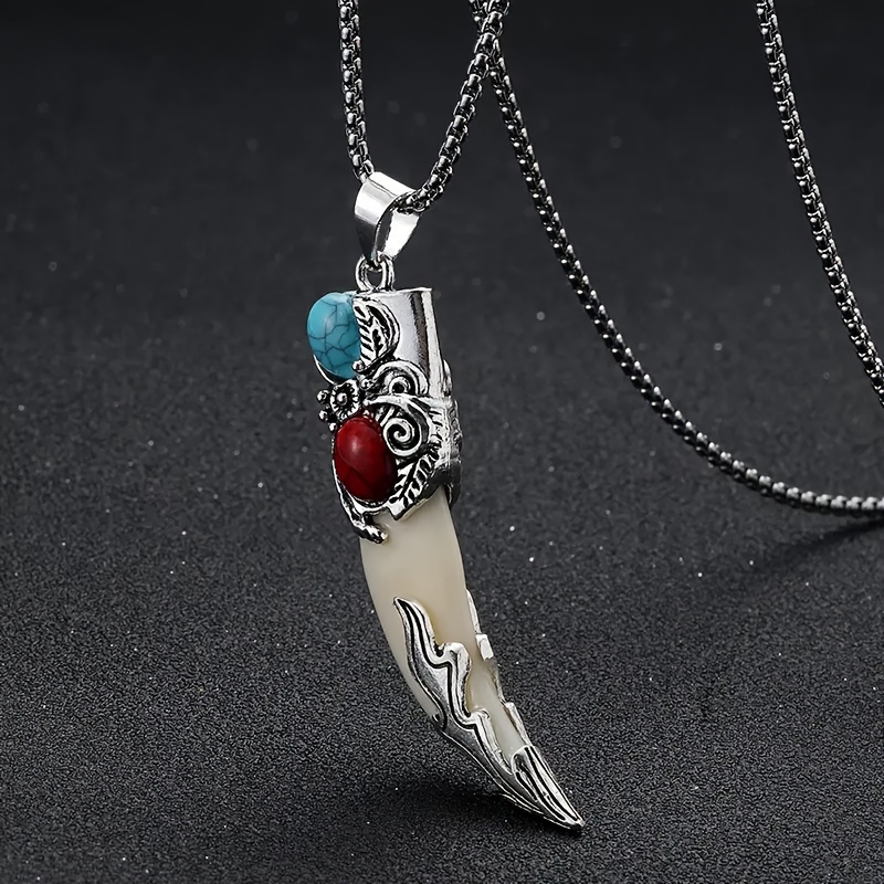 

Of Wolf Tooth Steel Necklace Inlaid Pendant, Women's , Synthetic