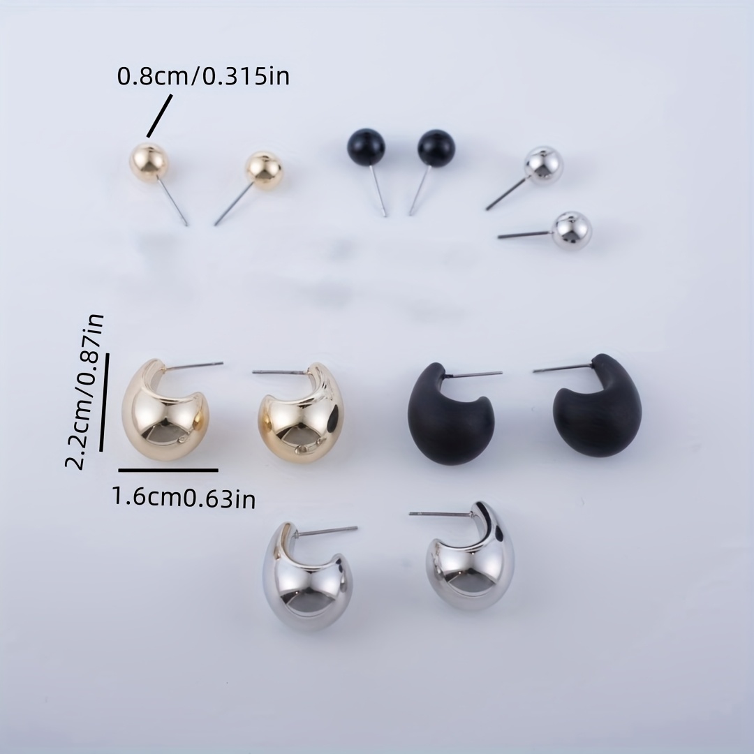 12pcs Water Drop Earrings Set Stainless Steel Earring Post Plastic Ball Shape