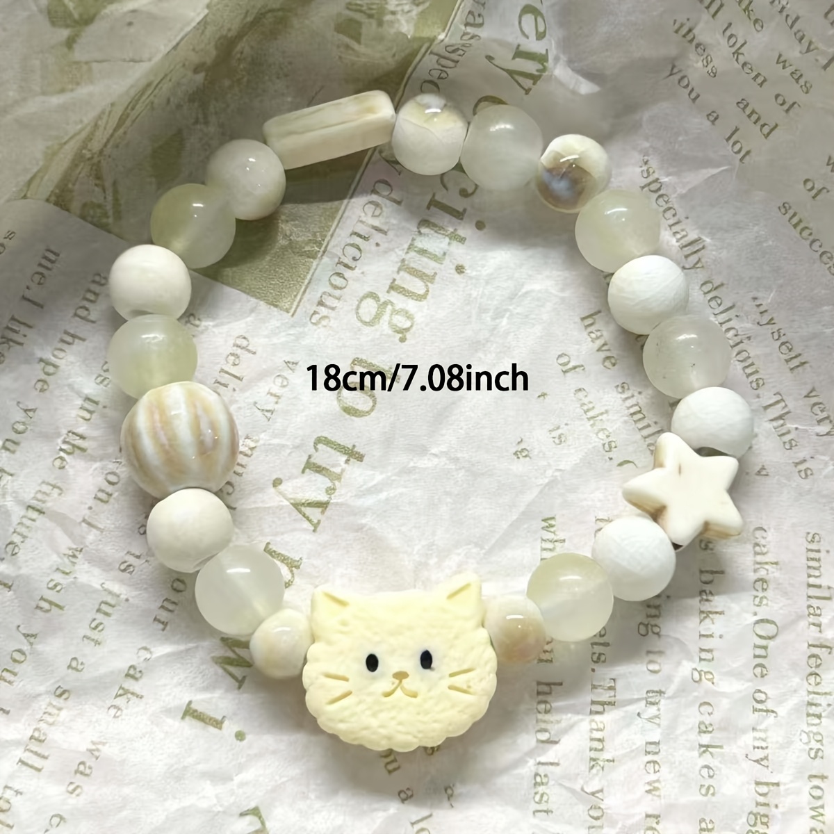 Cat Beaded Bracelet Cute Stone Holiday Gift for Christmas