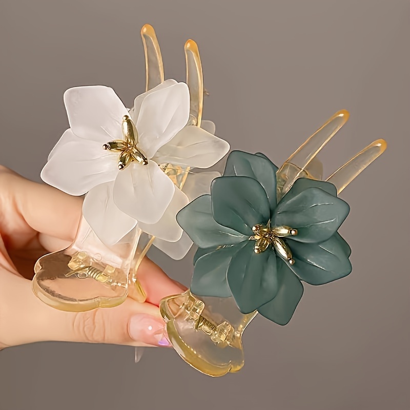 

Elegant Plastic Flower Hair Clips - 3d Floral Accessories For Buns And Ponytails, Suitable For Women And Teens, Multi-functional Hair Clips For And Casual