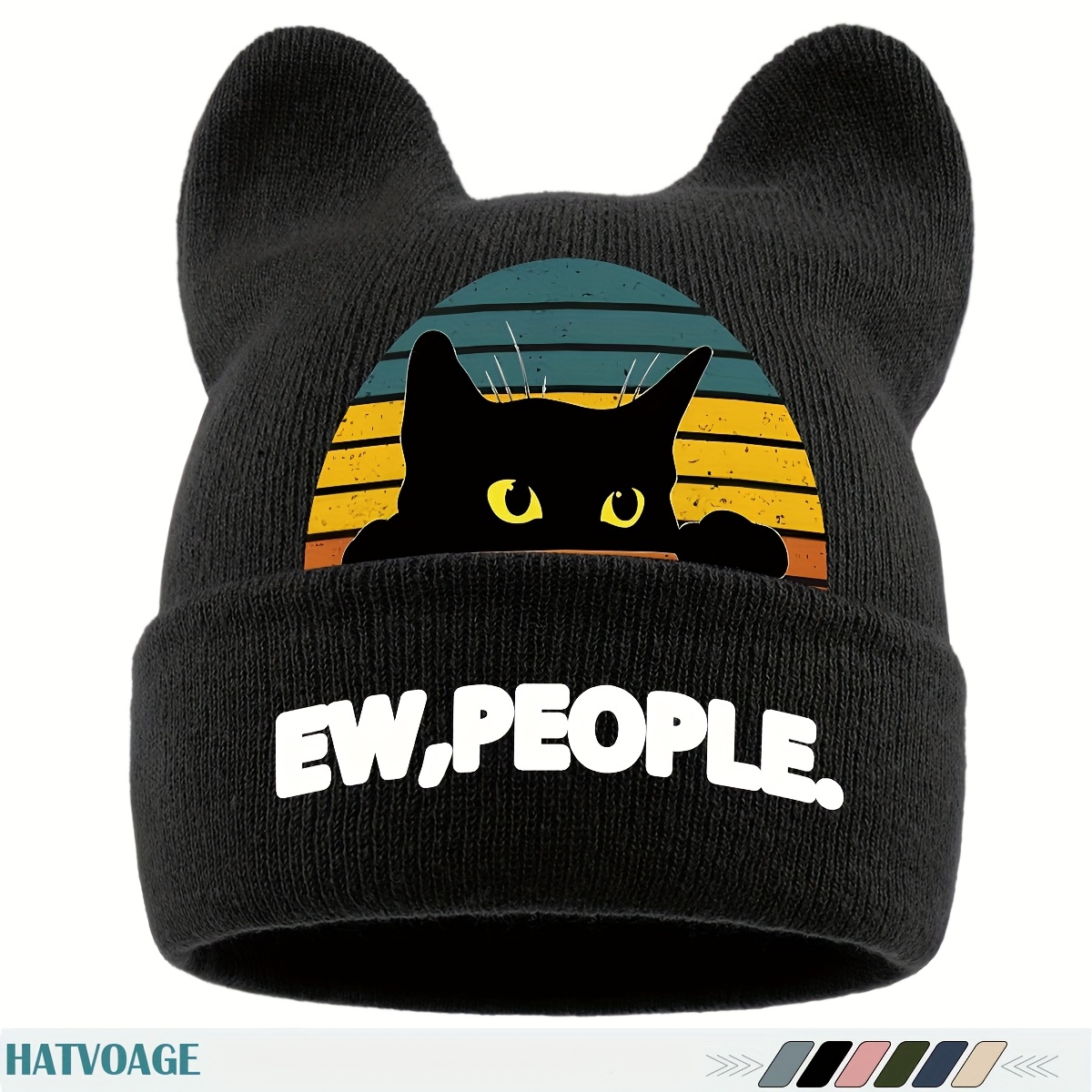 TEMU 1pc Unisex Winter Beanie Hat With Kitten Ears - Thick Plush Ear Flaps, Breathable & Stretchy Cap Suitable For Outdoor Activities, Christmas Gift