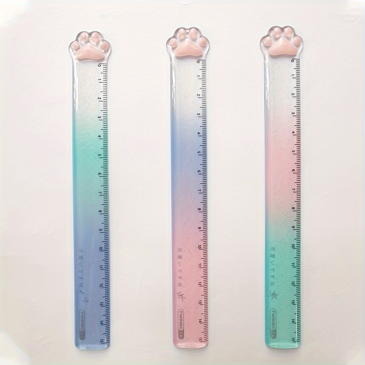Image of 3-pack Cat Paw Rulers, 15cm Transparent Drawing Ruler, Gradient Color Plastic Ruler, Stationery Supplies, Cartoon Creative Drawing Bookmark, Ruler, Drawing Measuring Tool, Prize Gift