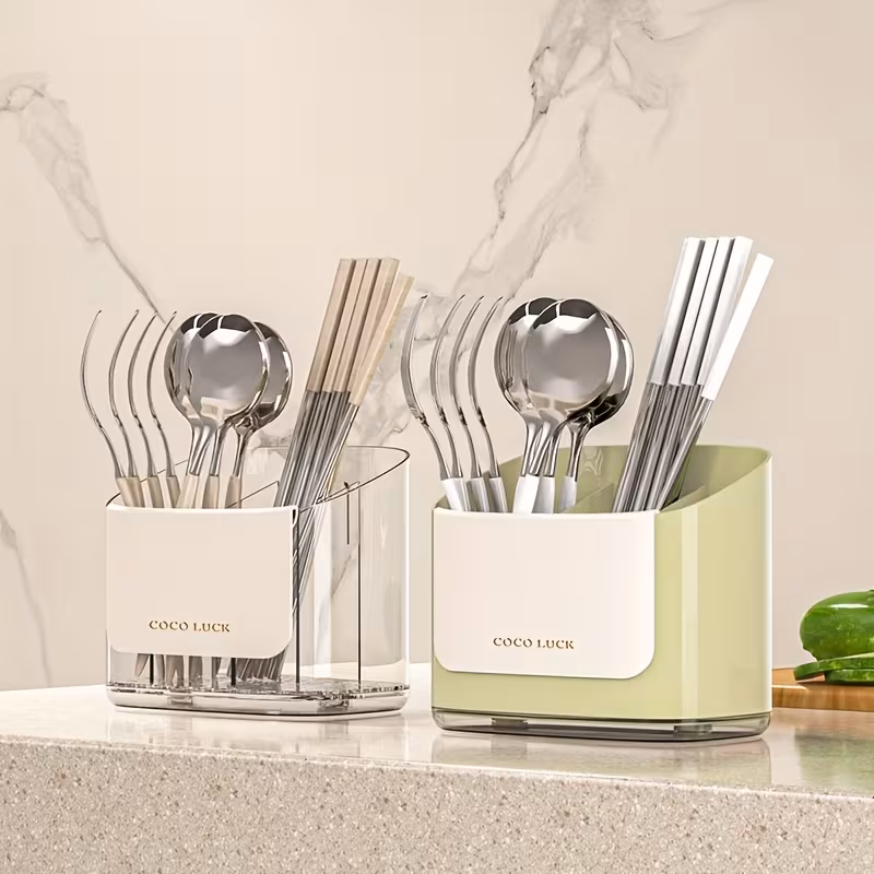 cutlery storage box with a drainage rack and dividers wall mounted without drilling suitable for storing chopsticks knives forks spoons and other utensils Product details 6