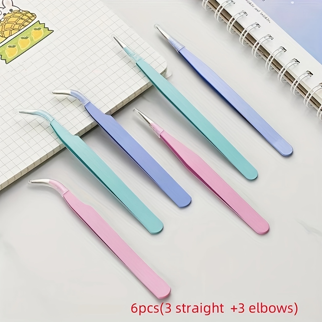 6pcs Set Macaron Tweezers, Stainless Steel Precision Tweezers For Scrapbooking, Nail Art, Stickers & Projects - Non-electric, Mixed Colors