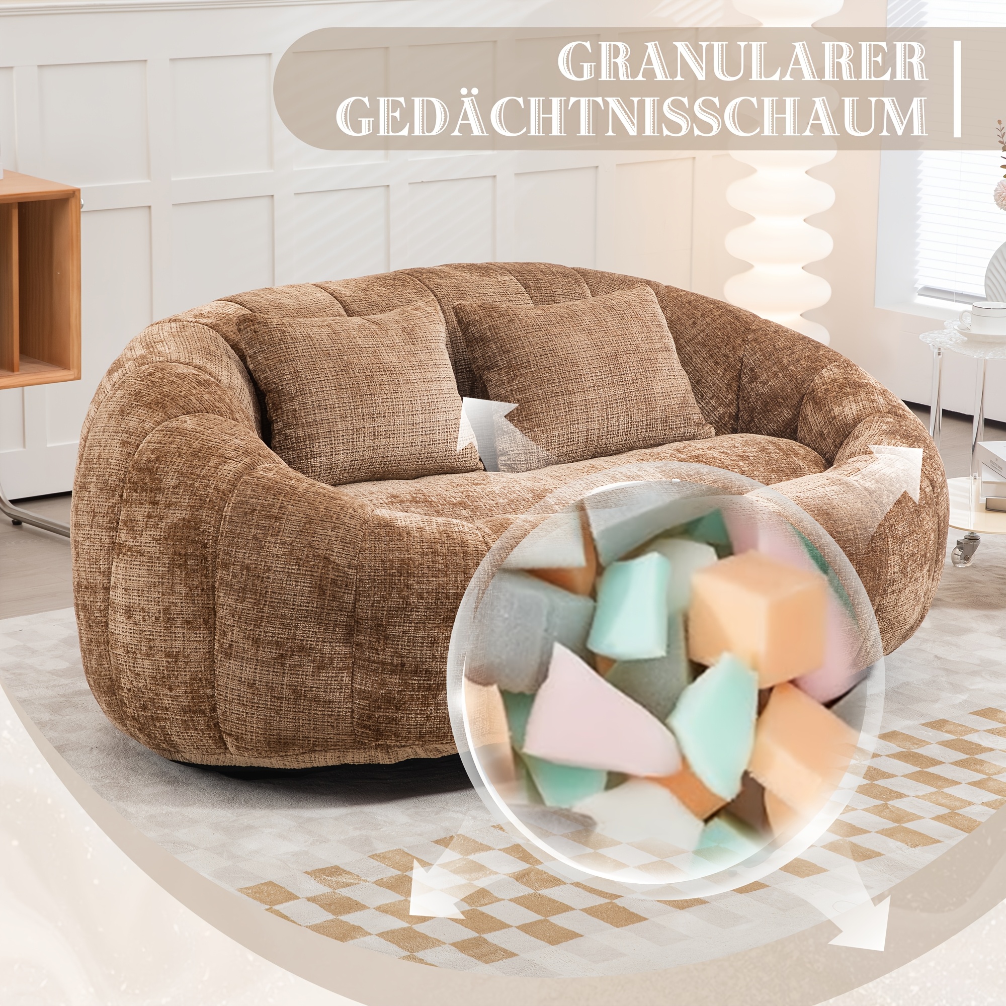 photo de l'article causeuse   taille, pouf canapé avec 2 coussins,   installation requise, convient pour salon, bureau, chambre