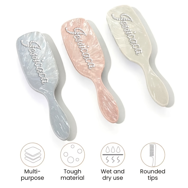 

Personalized Hair Brush Comb Marbled Pattern Handle Paddle Brush Custom Rhinestone Name Letter Anti-static Airbag Brush Scalp Hair Massage Hairbrush Cute Gift