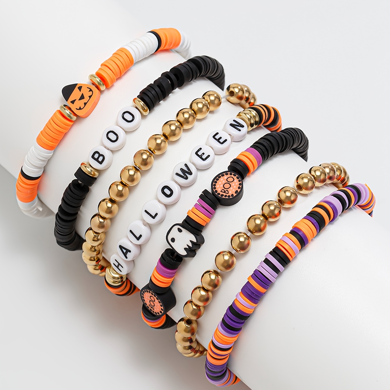 7pc Creative Gothic Polymer Clay Beaded Bracelet Set