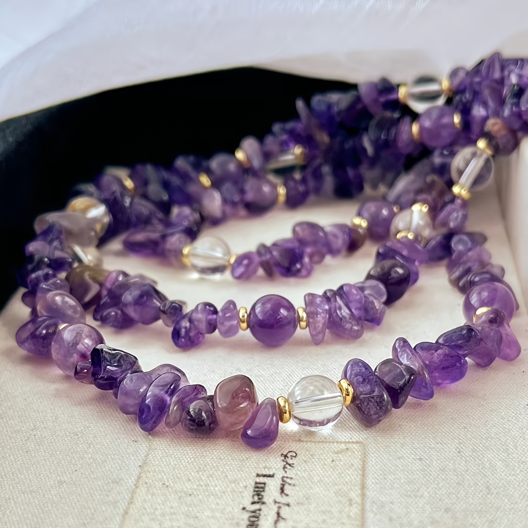 Women's Vintage Amethyst Crushed Stone Necklace, Daily Wear