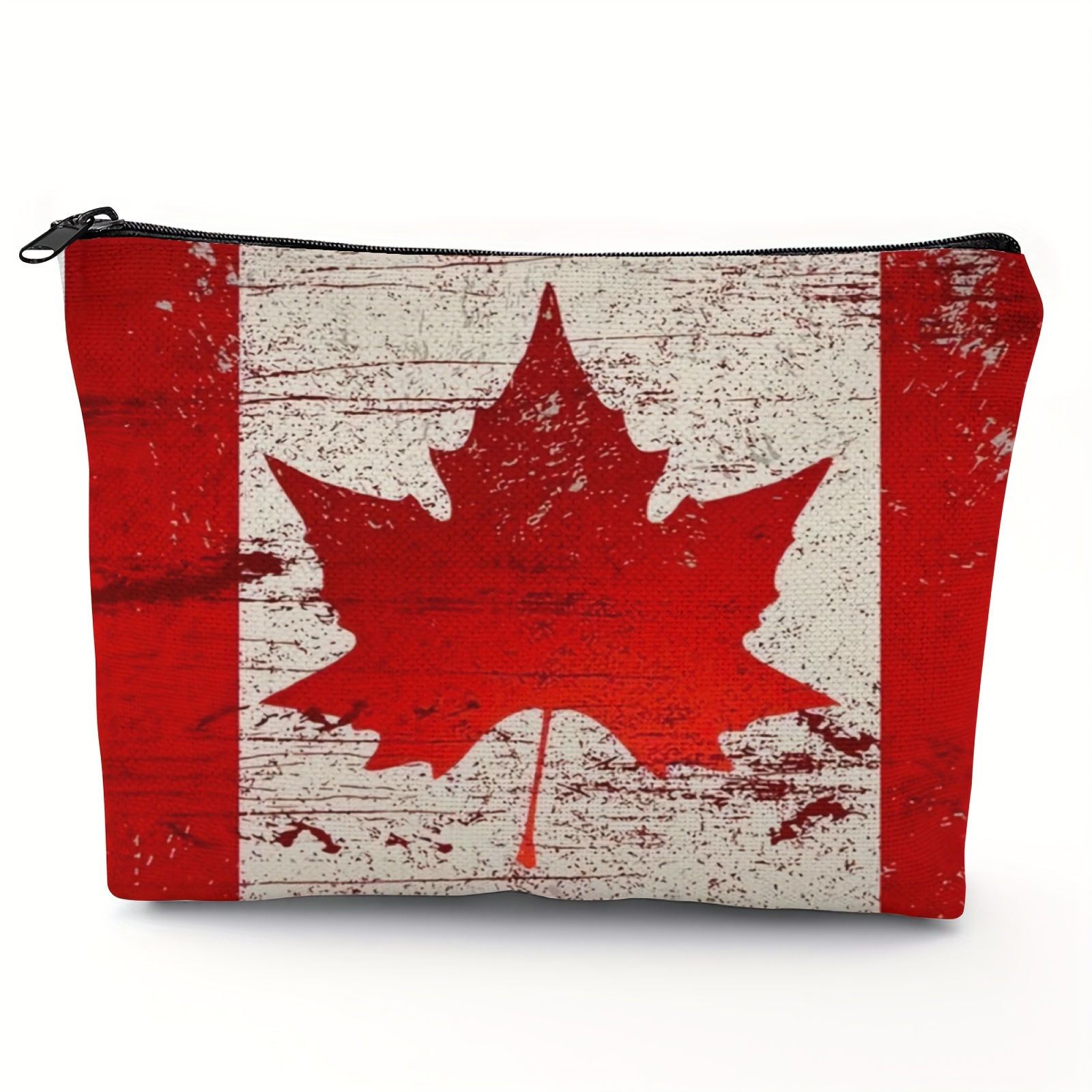 

Canadian Flag Print Durable Travel Toiletry Bag With Zipper Closure, Foldable And Lightweight Makeup Organizer For Daily Use And Travel