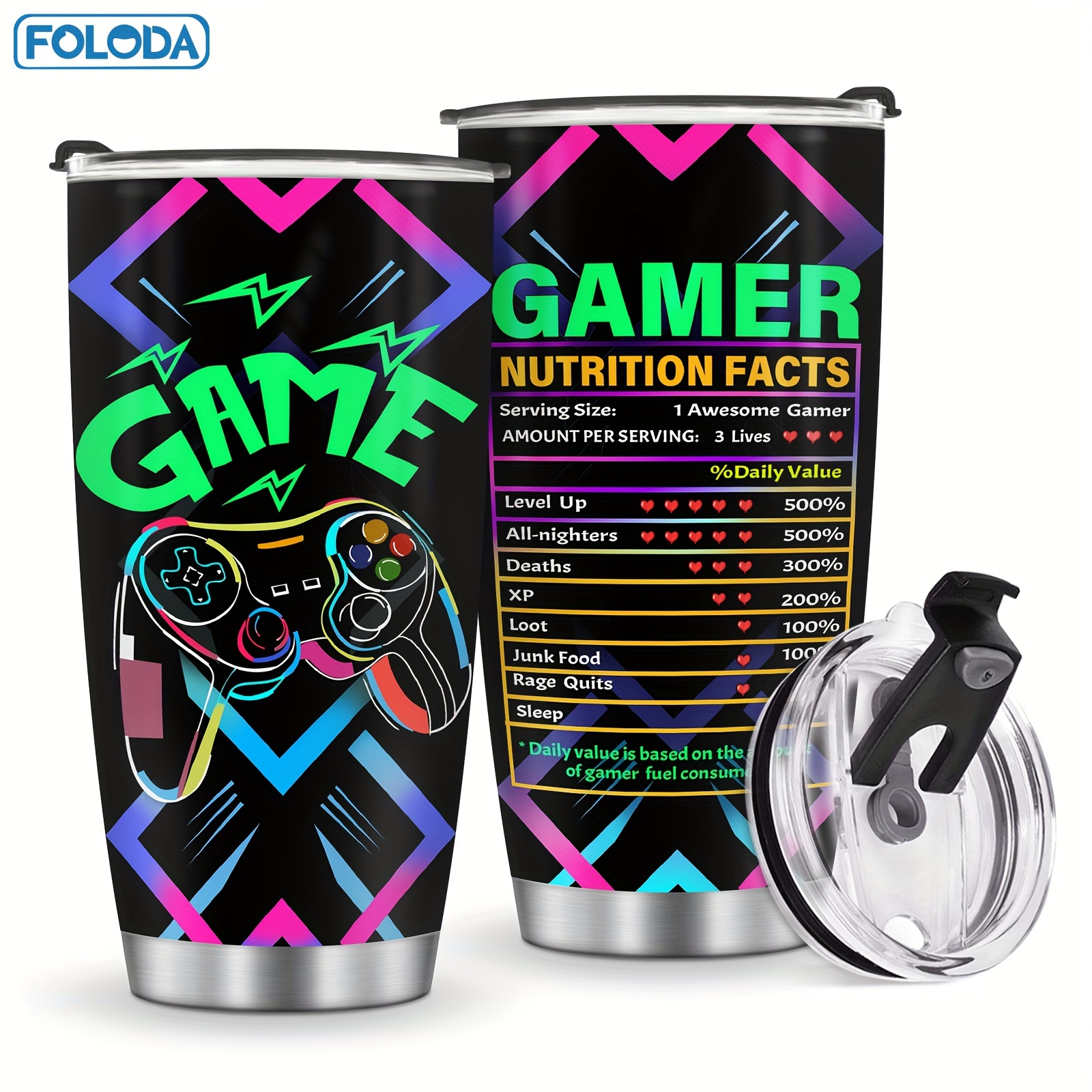 

Foloda 20oz Insulated Gamer Tumbler - Stainless Steel, Keeps Drinks Hot Or Cold, Perfect For Gamers