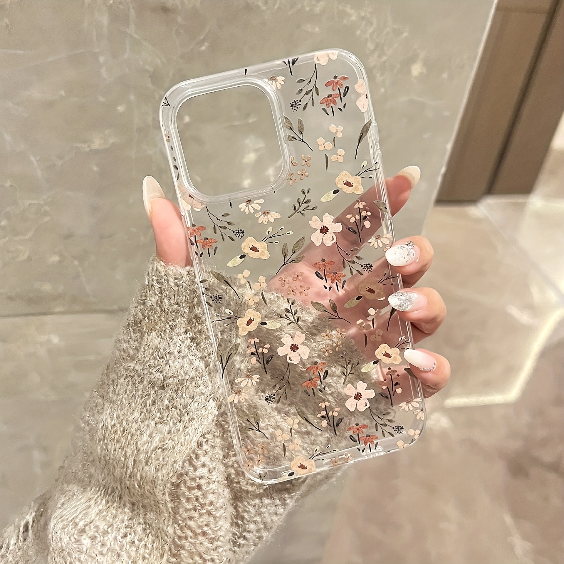 E-shop 1 Stück einer braunen kleinen transparenten künstlerischen Retro-Hüllen für Apple for iphone 11/12/13/14/15/16, vollständig umhüllte TPU-Hülle,