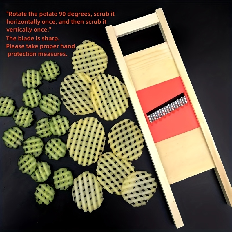 1pc Manual Wooden Potato Slicer - Recycled Wood Wave-Edge Cutter for Wavy Crinkle-Cut Fries & Vegetables, Kitchen Gadget with Ergonomic Handle, No Electricity Needed, Vegetable Slicer And Chopper, Natural Wood Design, Comfortable Grip