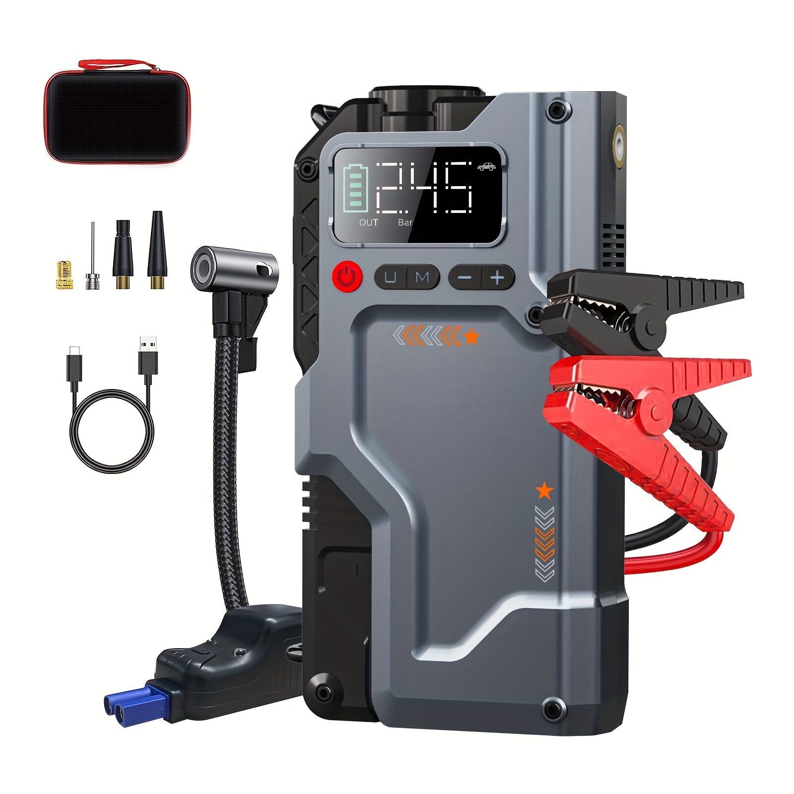 

Jump Starter With Air Compressor, 5 In 1 Function Jump Box 6000a 150psi Pack With Digital Tire Inflator, Car Battery Charger Portable For 8.5l Gas Or 7.0l Diesel