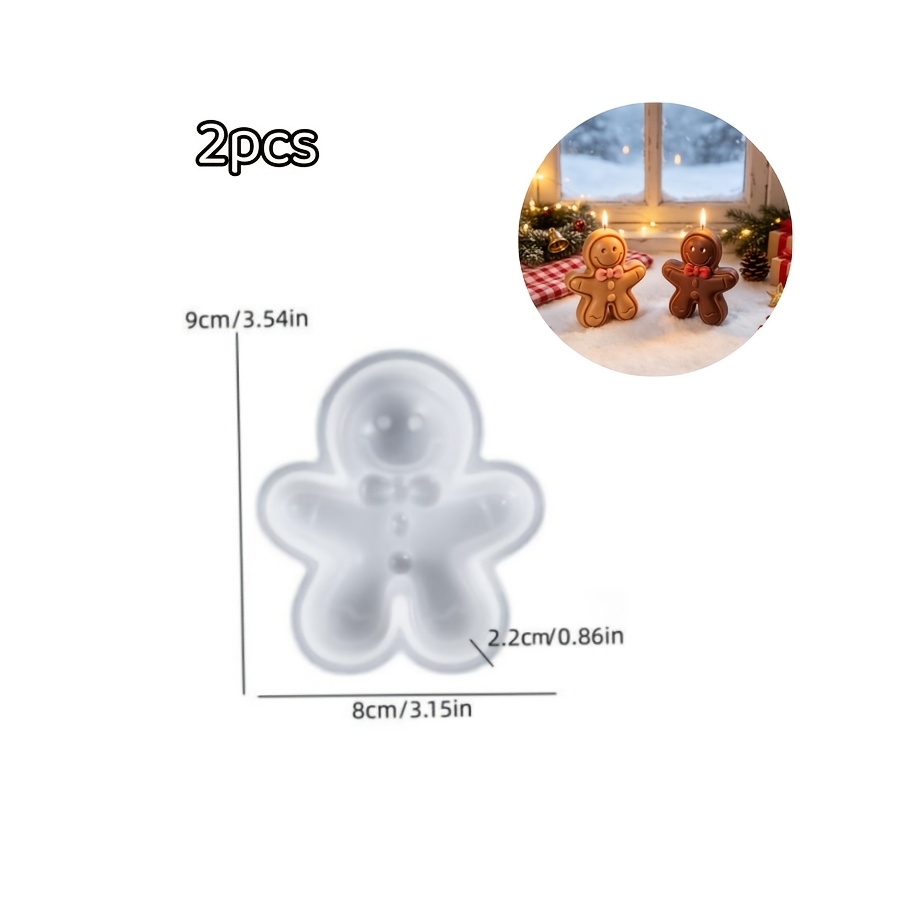 TEMU Clay Silicone Mold 2pcs Christmas Gingerbread Figurine Mold Suitable For Making Drip Plaster Candles Aromatherapy Products Home Decoration Table