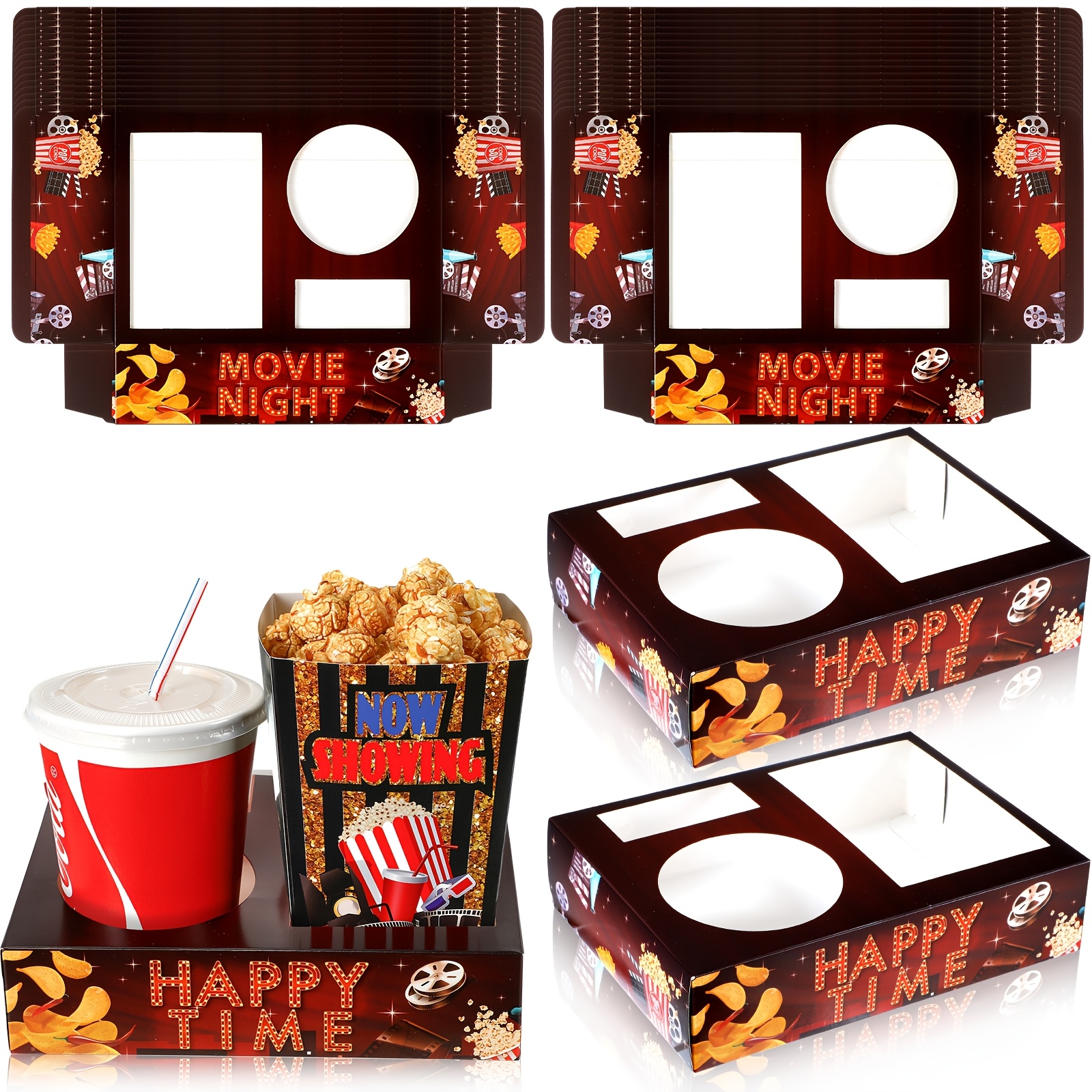 TEMU 36pcs Movie Night Snack Trays Movie Theater Snack Boxes Movie Night Supply Disposable Paper Snack Holder Movie Tray For Popcorn Food Party (dark