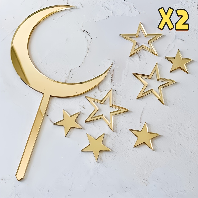 8pcs/set 16pcs/2set & Moon Cake Topper Set - Elegant Celestial Party Decor For Birthdays, Weddings & Baby Showers | Reusable Acrylic Cake Decorations For Dessert Tables, Cupcakes & Baking Displays