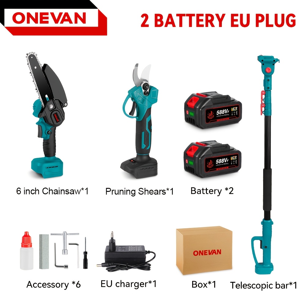 Image of Brushless Pruning Saw And Pruning Shears Set, 3-in-1 Tree Trimming Tool With 198cm Telescopic Pole, Suitable For Garden And Outdoor Tree Trimming Power Tools, Compatible With Onevan Batteries